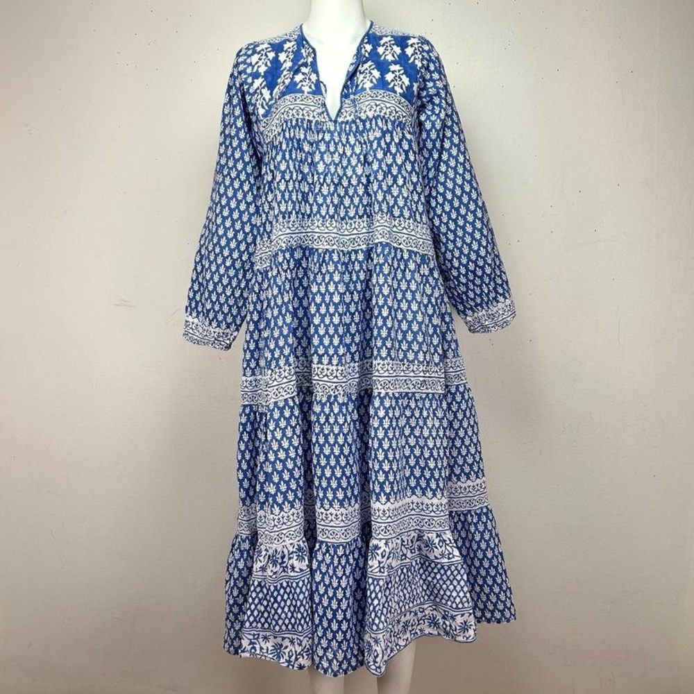 Vintage 70s Indian Cotton Black and White Block Print Dress